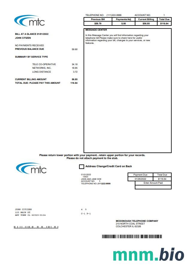 USA Illinois MTC rachunek za media szablon w formacie Word i PDF